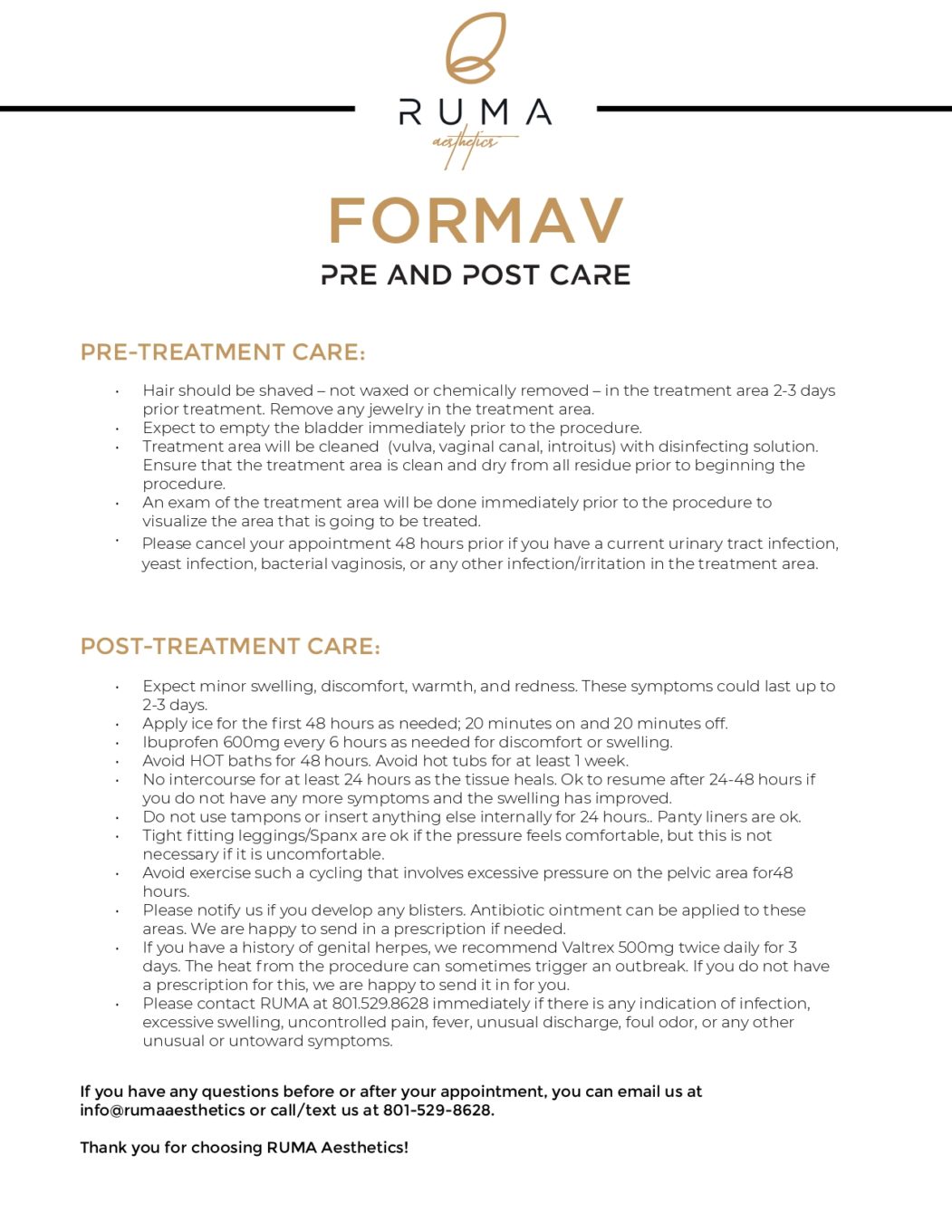 FORMAV Pre and Post Care
